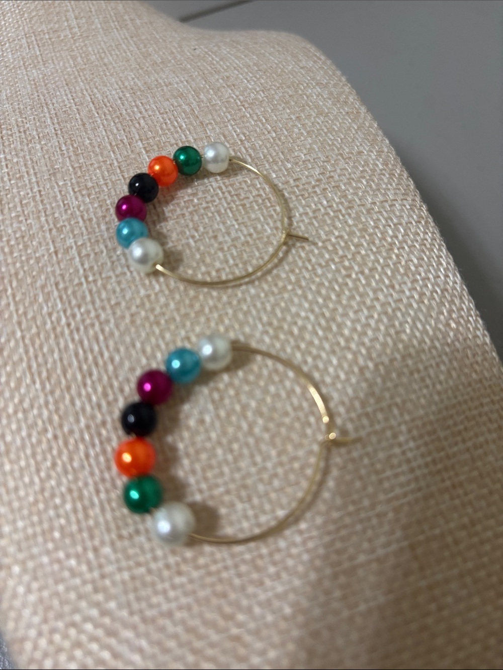 Gold Hoop Earrings with Multicolor Beads